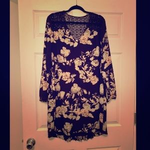 3-quarter sleeve pleated floral dress